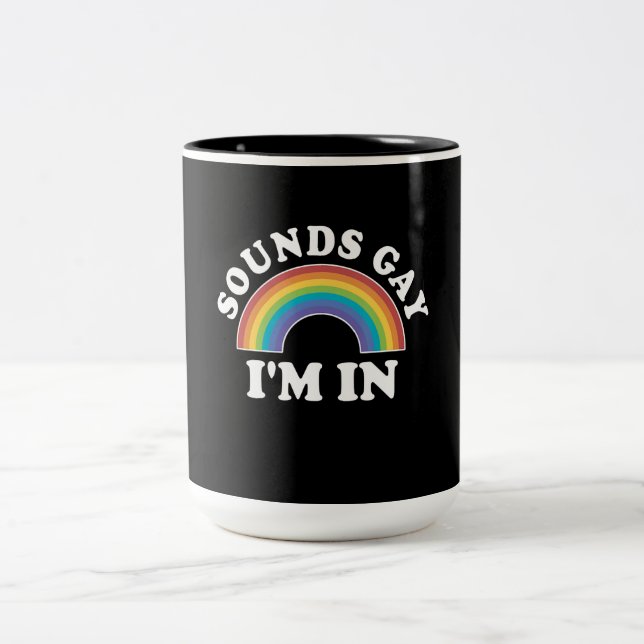 Gay Pride Men Women LGBT Rainbow Sounds Gay Two-Tone Coffee Mug (Center)