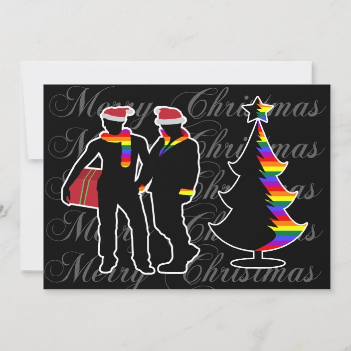 Gay Pride Merry Christmas Gay Boys And Tree Holiday Card