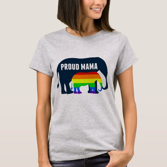 Gay Pride Mom Proud LGBT Mama Elephant T-Shirt (Front)