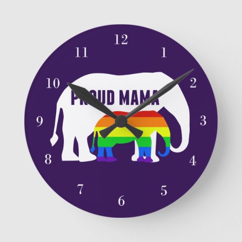Gay Pride Mom Proud Mama Elephant Purple LGBT Round Clock