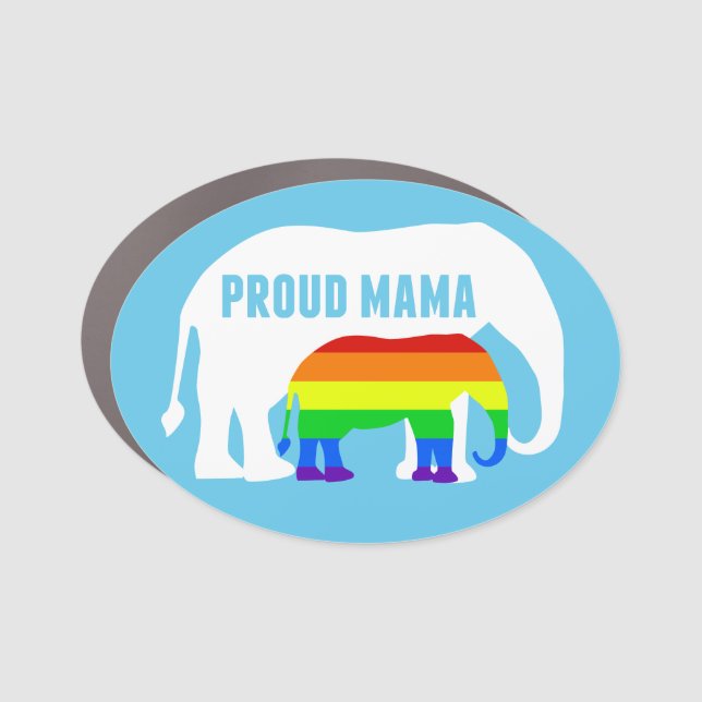 Gay Pride Mom Proud Mama Elephant Rainbow LGBTQ Car Magnet (Front)