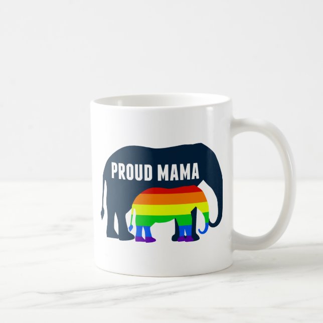Gay Pride Mom Proud Mama Elephant Rainbow LGBTQ Coffee Mug (Right)