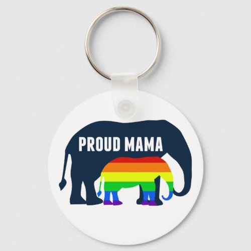 Gay Pride Mom Proud Mama Elephant Rainbow LGBTQ Keychain