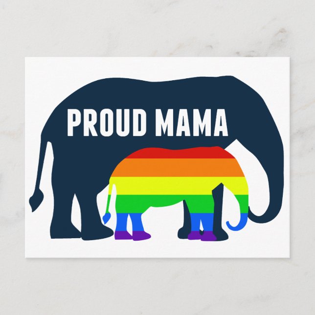 Gay Pride Mom Proud Mama Elephant Rainbow LGBTQ Postcard (Front)