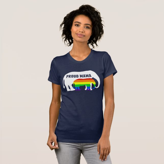 Gay Pride Mom Proud Mama Elephant Rainbow LGBTQ T-Shirt (Front Full)