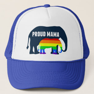 Gay Pride Mom Proud Mama Elephant Rainbow LGBTQ Trucker Hat