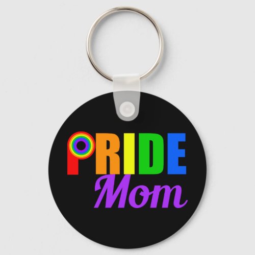 Gay Pride Mom Rainbow Text LGBTQ Keychain