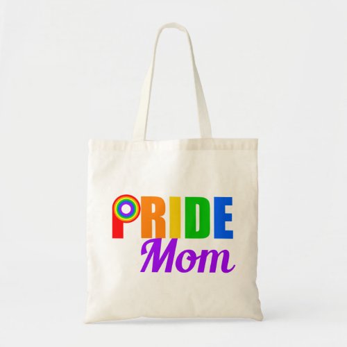 Gay Pride Mom Rainbow Text LGBTQ Tote Bag