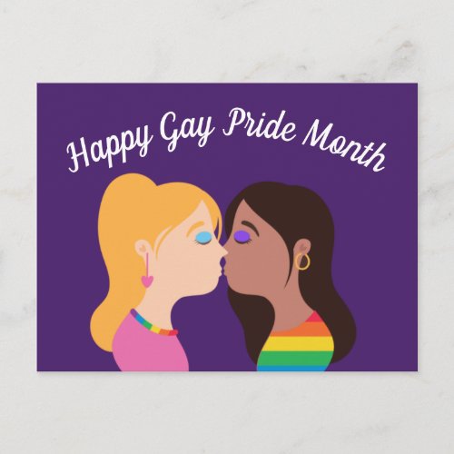Gay Pride Month Lesbian Girls Romantic Kiss Postcard