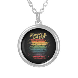 Gay Pride Month Rainbow Flag Stone wall Riot 1969 Silver Plated Necklace