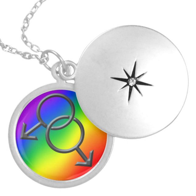 Gay Pride Necklace Men's Rainbow Love Jewelry (Front)