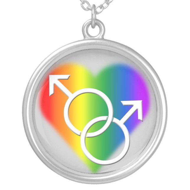 Gay Pride Necklace Men's Rainbow Love Jewelry (Front)
