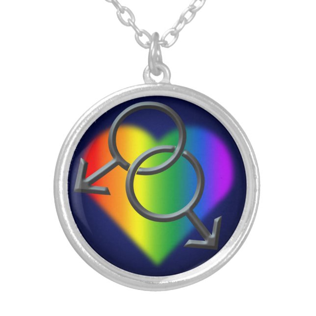 Gay Pride Necklace Men's Rainbow Love Jewelry (Front)