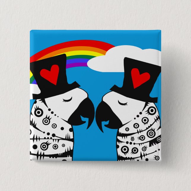 Gay Pride Parrots with Rainbow Button (Front)
