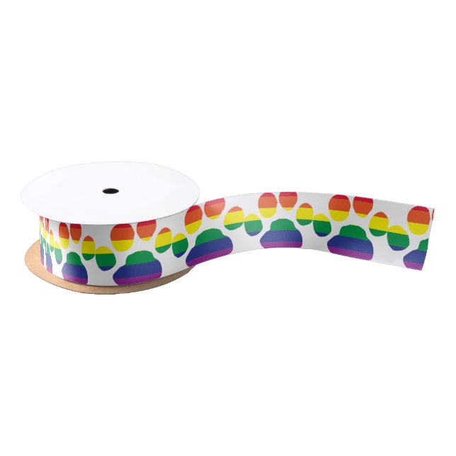 Gay-Pride-Paw-Print Satin Ribbon (Spool)