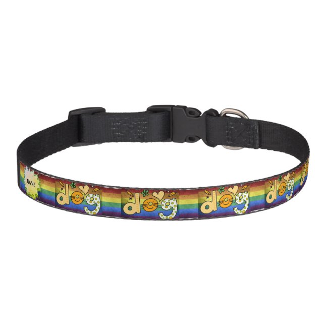 Gay Pride Paw-sonalized Rainbow Dog Id Collar (Front)