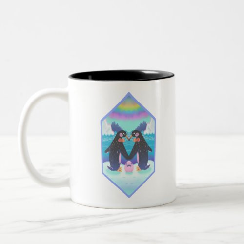 Gay Pride Penguin Family in Digital Two_Tone Coffee Mug