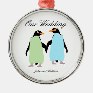 Gay Pride Penguins Holding Hands Metal Ornament