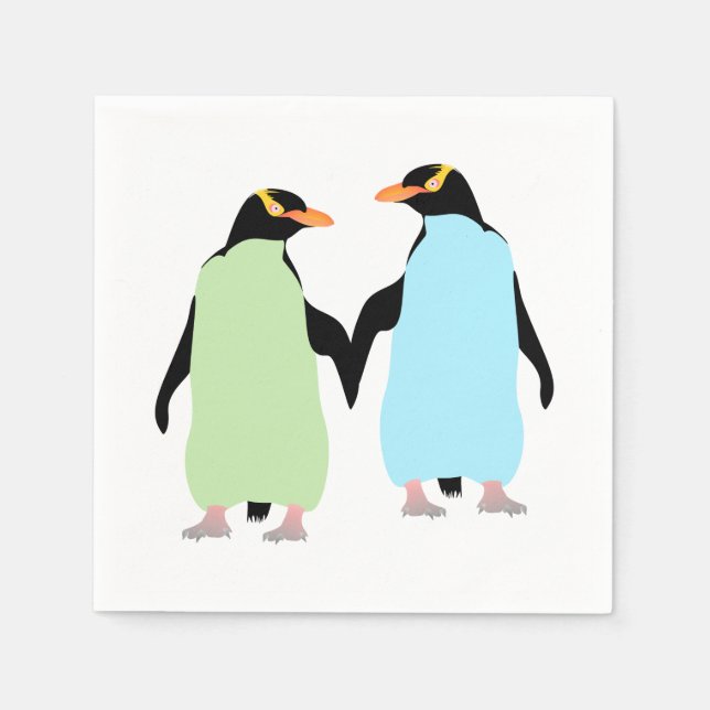 Gay Pride Penguins Holding Hands Paper Napkins (Front)