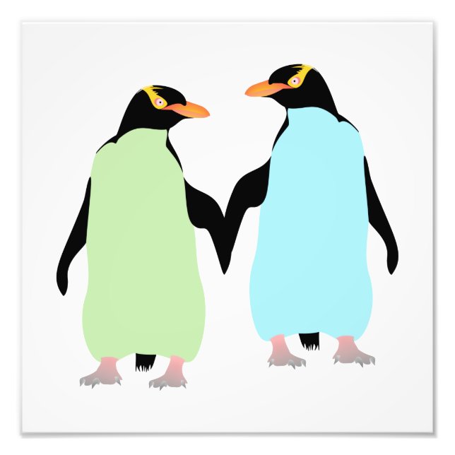 Gay Pride Penguins Holding Hands Photo Print (Front)
