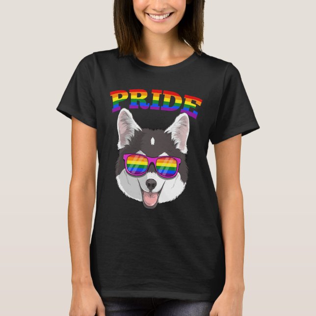 Gay Pride Pomsky Dog Husky Mixed Pomeranian With L T-Shirt (Front)