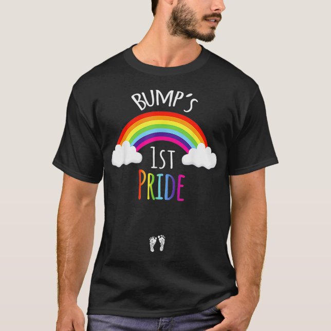 Gay Pride Pregnancy Reveal Bumps 1st Pride Pregnan T-Shirt (Front)
