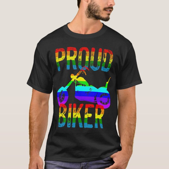 Gay Pride Proud Biker T-Shirt (Front)