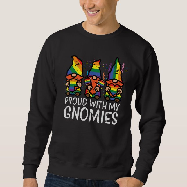 Gay Pride Proud With Gnomies Rainbow Lgbt Gnome Me Sweatshirt (Front)