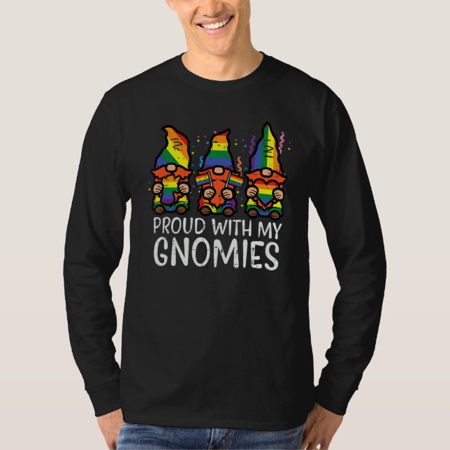 Gay Pride Proud With Gnomies Rainbow Lgbt Gnome Me T-Shirt (Front)