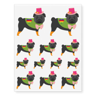 Gay Pride Pugs - Black Pug (1).jpg Temporary Tattoos