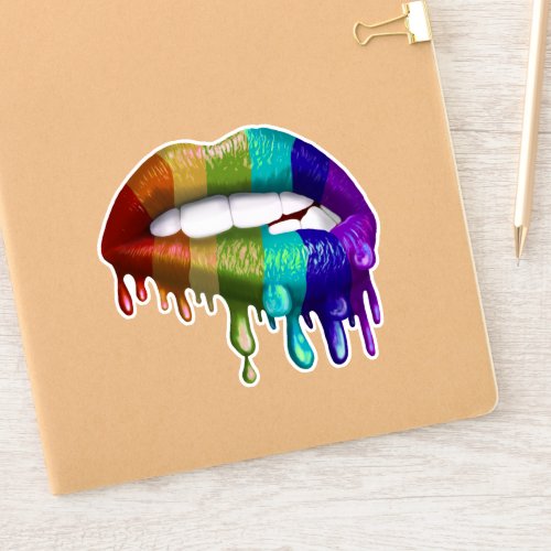 Gay Pride Rainbow Biting Lips  Sticker