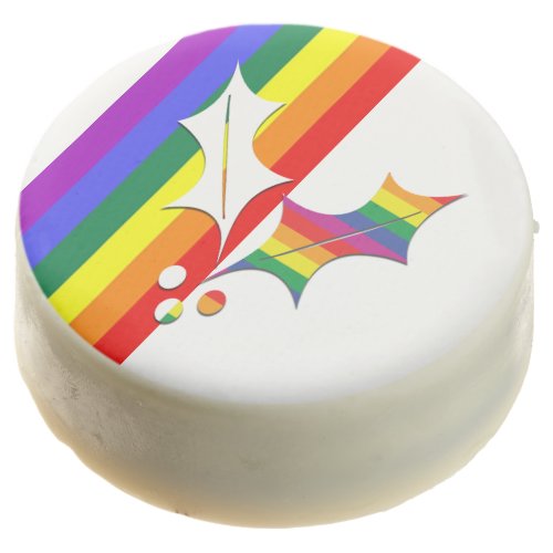 Gay Pride Rainbow Christmas Holly Chocolate Covered Oreo