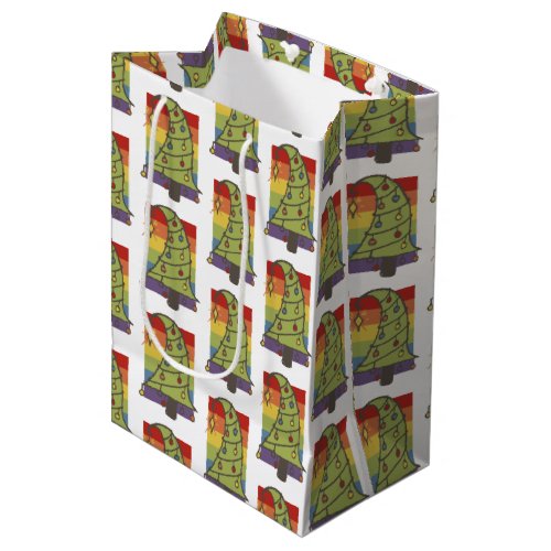 Gay Pride Rainbow Christmas Tree Medium Gift Bag