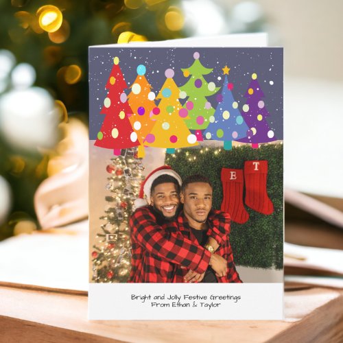 Gay Pride Rainbow Christmas Trees LGBT Photo Holiday Card