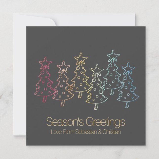 Gay Pride Rainbow Christmas Trees Personalized Holiday Card (Front)
