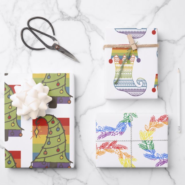 Gay Pride Rainbow Christmas Wrapping Paper Sheets (Front)