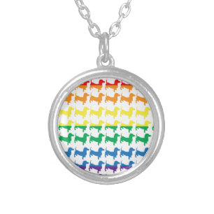 Gay Pride Rainbow Dachshunds Silver Plated Necklace
