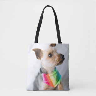 Gay Pride Rainbow Dog Yorkshire Terrier Tote Bag