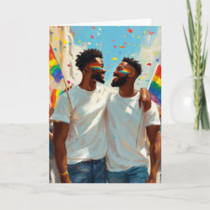 Gay Pride Rainbow Face Paint Two Men Greeting Card