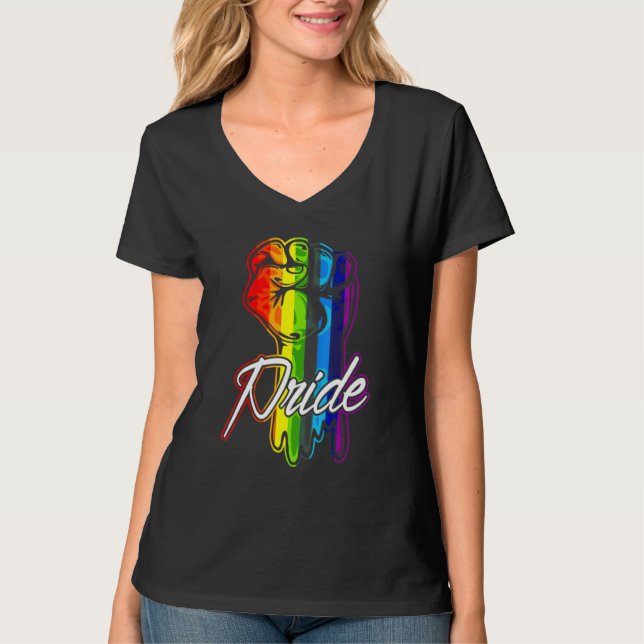 Gay Pride Rainbow Fist Lgbt T-Shirt (Front)