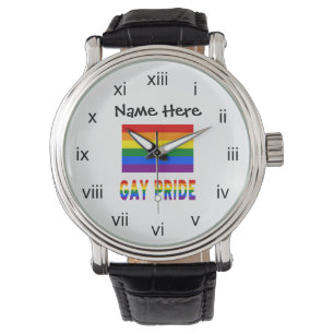 Gay Pride Rainbow Flag Black Personalization Watch