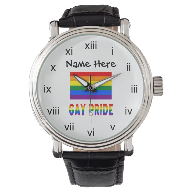 Gay Pride Rainbow Flag Black Personalization  Watch (Front)