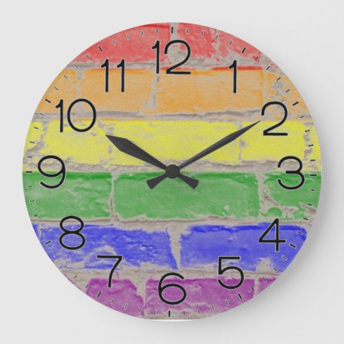 Gay Pride Rainbow Flag Brick Wall Design 2 Large Clock