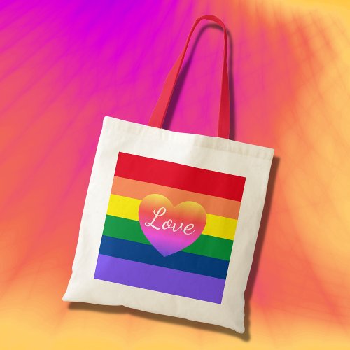 Gay Pride Rainbow Flag Colorful Heart LGBTQ Tote Bag