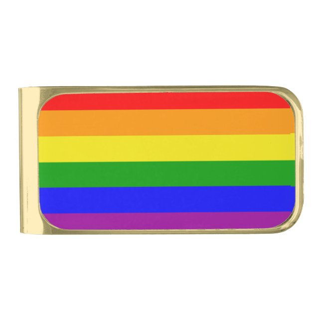 Gay Pride Rainbow Flag Cool Gold Finish Money Clip (Front)