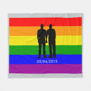 Gay Pride Rainbow Flag Custom Wedding Date Fleece Blanket