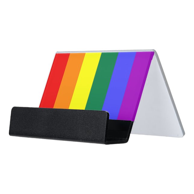 Gay Pride Rainbow Flag Desk Business Card Holder (Angled Front)
