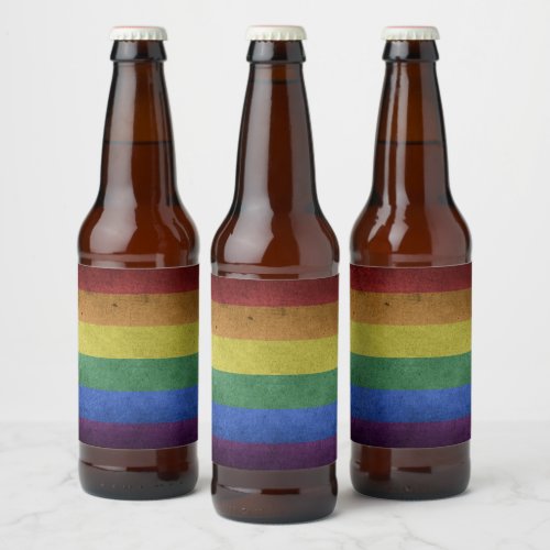 Gay Pride Rainbow Flag Distressed Beer Bottle Label