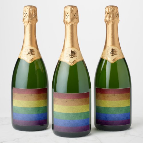 Gay Pride Rainbow Flag Distressed Sparkling Wine Label