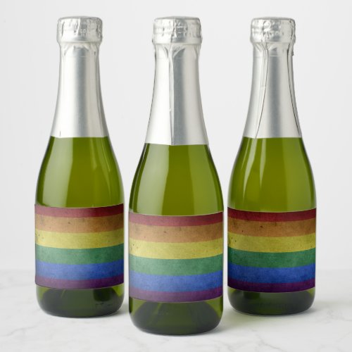 Gay Pride Rainbow Flag Distressed Sparkling Wine Label